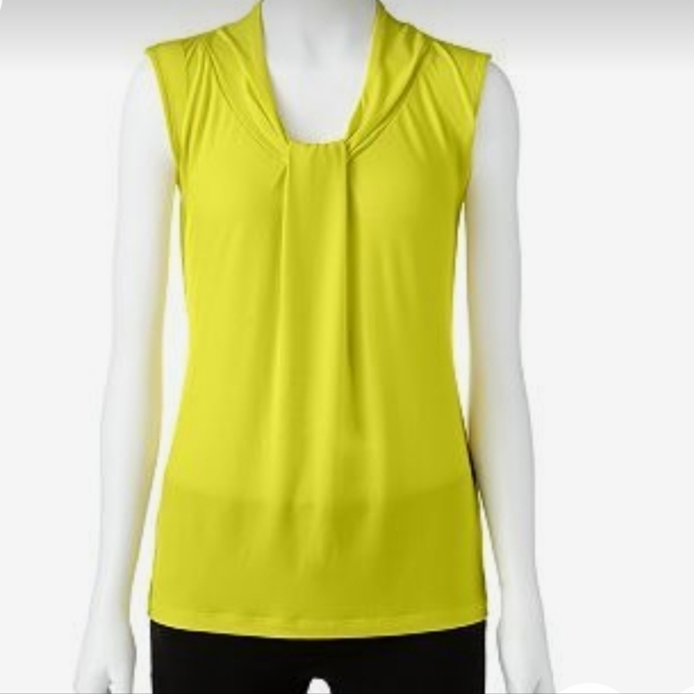 Dana Buchman Knot Front V Neck Sleeveless Green Tank Top Size M